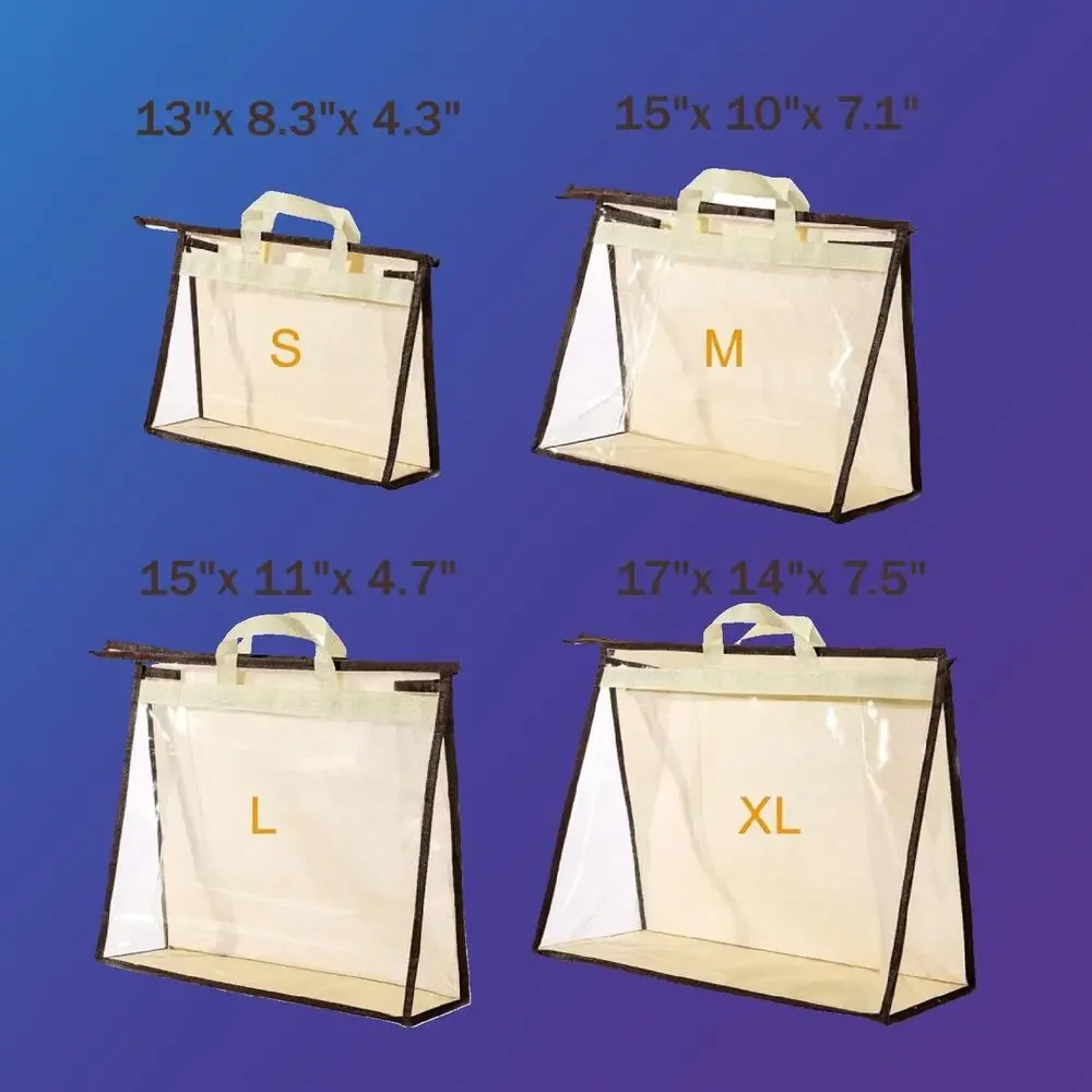 4 Piece Transparent Purse & Handbag Protective Storage Bags S,M,L,XL
